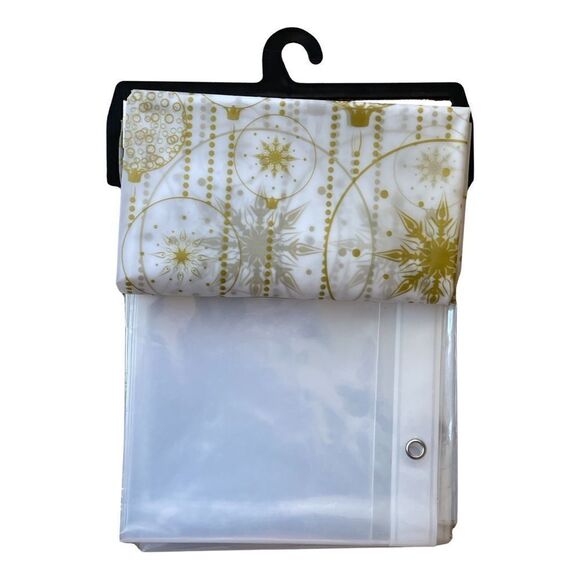 Shower Curtain 2 Piece Set Gold Metallic Holiday Ornaments Vinyl 72x72” NWT - Picture 7 of 10